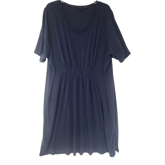 34. H by HALSTON Ruched Waist 3/4 Sleeve Knit Midi Dress NAVY blue 3X Office - Picture 1 of 7